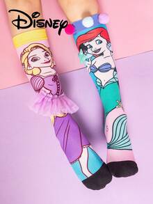 Cute 3D Disney Children's Mermaid Knee-High Stockings, A Fashionable Children's High Stocking Party, High-Quality Gifts, School Is Back In Session, Fun And Fashionable Disney Little Fans Disney Princess Calf Stockings - Multicolor - View 2