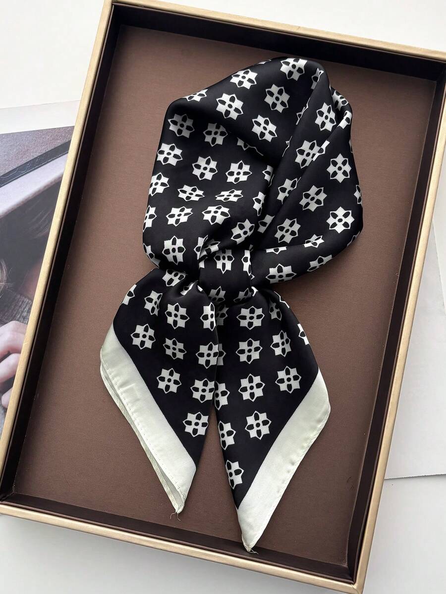 1pc Paisley Print Faux Silk Bandana, Men's Versatile Neck Scarf, Headwrap, Decoration, Sun Protection - Black - View 1