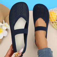 女士四季针织玛丽珍平底鞋，纯色套脚圆头鞋，织物鞋面和内衬，橡胶鞋底，建议手洗 - 藍色 - 查看 9