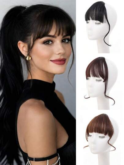 合成纤维刘海假发，逼真高冠，自然隐形法式刘海，韩式轻盈飘逸刘海，逼真蓬松发量，日式漫画风格鬓角配龙须刘海。