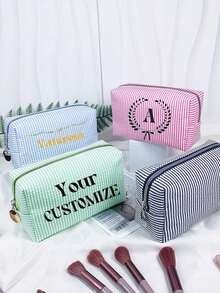Customized Makeup Bag, Personalized Bridesmaid Makeup Bag, Bridal Gift, Party Makeup Bag, Striped Travel Organizer, Christmas Gift, Valentine's Day Gift - Multicolor - View 3