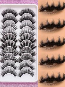 10对混合装，包含五种不同款式的假睫毛，包括自然款、蓬松柔软款、浓密款、3D立体款、水貂毛款、多层睫毛膏款、短款浓密款、批量假睫毛、黑色纤长款、3D立体款、水貂毛款、纤长款、短款浓密款等，适用于各种妆容。 - 黑色 - 查看 1