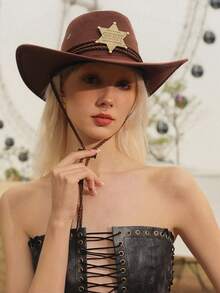 Glisma 1 件男女通用可拆卸徽章西部牛仔帽，宽边巴拿马帽，适合西部主题活动、派对、订婚、角色扮演、毕业典礼、化妆舞会、节日、婚礼、生日、音乐节和休闲装 - 禮帽 - 查看 2