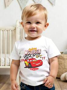 Disney This Casual And Simple Crew-Neck Short-Sleeved T-Shirt Features A Lightning McQueen Design From *Cars*, And Is Designed For Both Baby Boys And Girls, Making It An Ideal Choice For Summer Wear. - 白色 - 查看 2