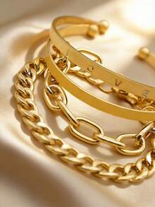 Conjunto de pulseras y brazaletes apilables minimalistas de amor, adecuados para uso diario, regalo del Día de San Valentín, boda de Oriente Medio - Amarillo Oro - Ver 2