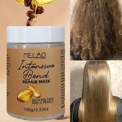  Mascarilla reparadora de enlaces capilares, MELAO Mascarilla reparadora de enlaces intensiva con perlas fundentes de PRO-V, para cabello dañado y débil, fortalece y restaura los enlaces capilares, tratamiento de acondicionamiento profundo, repara las puntas abiertas, agrega brillo y suavidad, para todo tipo de cabello, 100g/3.53oz