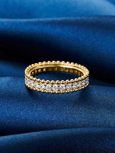 Fashionable Luxury Elegant 18k Gold Plated S925 Sterling Silver Bead Edged Pave Zirconia Rings For Women Daily Wear