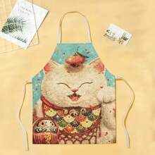 1pc Maneki-Neko Design Apron, Creative Funny Fashionable Printed Apron, Home Cleaning Apron, Easy Clean Kitchen Cooking Apron, Creative Home Apron - Multicolor - View 13