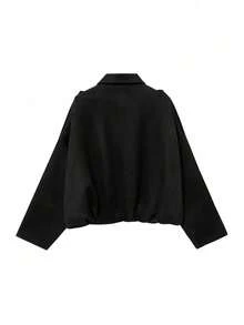 Chaqueta bomber versátil y casual de estilo gamuza para mujer, nueva para primavera/otoño de DEEKA - Negro 1 - Ver 2