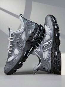 男士低帮运动鞋、休闲跑鞋、健步鞋、日常时尚运动鞋、网球街头服饰 - 灰色 - 查看 2