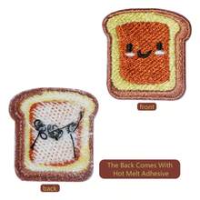 1pc Cute Toast Embroidered Patch, Orange/Blue Color Options, DIY Decor Suitable For Backpacks, Jackets, Hats, Jeans - biru - View 4