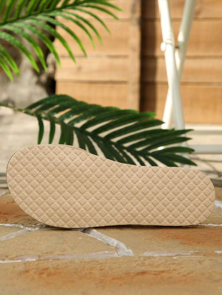 Women's Flat Slippers & Sandals, Metal Buckle Decor Comfortable Slippers, Rope Sole Sandals, Vacation Style Sandals, Beach Sandals, House Slippers, Comfortable Sandals, Easy Slip-On Women's Sandals & Slippers, Leopard Head Metal Buckle Design Slippers, Black Slippers - Black - View 3