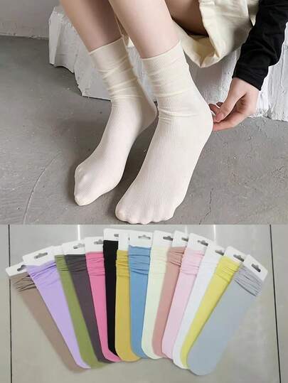 5 pares de calcetines medianos para mujer, calcetines cómodos y versátiles de colores sin restricciones para primavera/verano