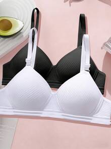 2pcs/Set Girls & Teens Comfortable Breathable Shaping Bras, Suitable For 13-16 Years Old Girls Growing Period - Multicolor - View 3