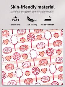 1件男士趣味平角内裤，趣味甜点印花（棒棒糖、棉花糖、甜甜圈），涤纶材质，可爱休闲家居服，情人节及甜蜜主题礼物的完美之选 - 粉色 - 查看 5