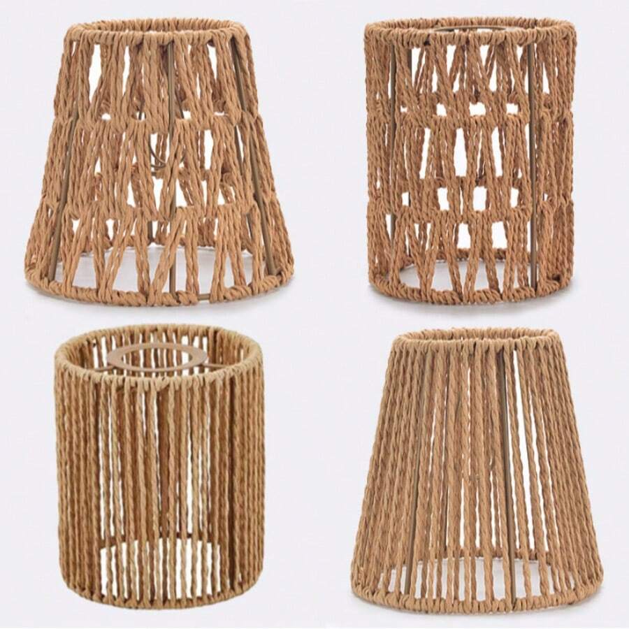 1个波西米亚风格藤编吊灯灯罩 - 手工编织现代藤编吊灯灯罩 - 农舍风格吸顶吊灯罩，优雅的编织纸绳，别致的装饰照明，适合办公室或家居，营造氛围的现代吊灯艺术设计 - 麻繩燈罩 - 查看 1