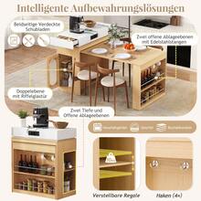 Kitchen Island On Wheels, Extendable Dining Table With Folding Top, Bar Table With Power Strips And Hooks, Serves As A Kitchen Island, Buffet Or Bar Table For The Kitchen And Dining Room (Natural) - Natural Color + Medium Density Fiberboard + Glass - View 10