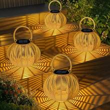 2PCS Boho Solar Lantern, Hanging Rattan Light, IP65 Waterproof, For Garden, Patio, Wedding Backdrop, Festival Lighting - 星星 - 查看 6