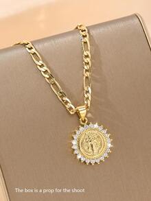 1件经典欧美风格铜镶嵌锆石圣本笃吊坠项链，限量版，适合作为圣诞节/感恩节/万圣节/母亲节/情人节礼物，天主教初领圣体礼，日常及节日佩戴，祈祷用。 - 金黃色 - 查看 4