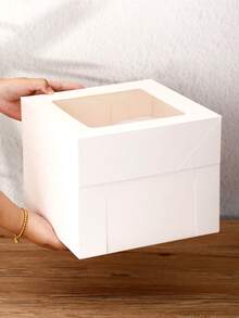 1pc/2pcs Large Cake Box, White Bread Box With Window, Cake Container With Lid, Suitable For Cake, Donut, Pie, Cookie, Wedding, Birthday, Party Cake Box - View 6