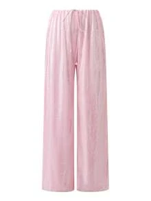 Women's Sparkle Sequin Pants Lightweight Elastic Waist Wide Leg Loose Pants Trousers - Rosa - Ver 2
