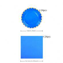 Navy Blue Rimmed Disposable Tableware Set, Including 7/9 Inch Paper Plates, Paper Cups, Paper Napkins, Suitable For Birthday Parties, Festivals, Gatherings, Picnics, Celebration Events, Wedding Tea Parties, Graduation Ceremonies - Royal Blue - View 8