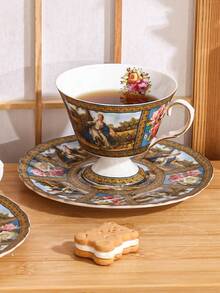 2pcs (1 Cup 1 Saucer) Ceramic Coffee Cup And Saucer Set, Suitable For Tea, Coffee, Milk, Juice, Weddings, Parties, Gifts, Birthdays - Multicolor - View 4