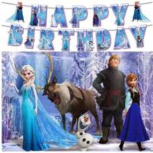 Hasbro 2 sets de banderines de fiesta con temática de Frozen, decoración de fiesta de cumpleaños con personajes de dibujos animados - Fondo de pancarta - Ver 12