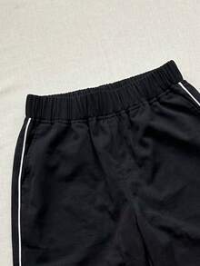 1件装 男童/青少年时尚百搭休闲柔软透气耐穿带口袋直筒裤，适合春、夏、秋季穿着 - 黑色 - 查看 6