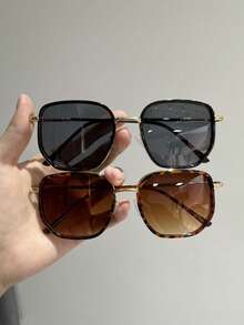 2pcs Plastic And Metal Square Metal Rimmed Eyeglasses Frame Elegant Advanced Exquisite Shades Basics Springbreak Fashion Glasses For Women Summer Beach Elegant Going Out Outfit - 2-piece Black Leopard Print Tea Set - View 7