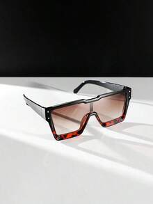 1pc Women's Oversized Tortoiseshell Retro Square Fashion Glasses With Personality Studs Y2K Fashion Eyewear, Suitable For Daily Wear, Travel And Vacation - 棕色 - 查看 4