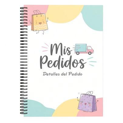 Planificador y cuaderno de espiral para seguimiento de pedidos en español - Cuaderno de negocios con tapa blanda para "Mis Pedidos" y detalles de pedidos, libreta de 103 páginas a todo color, suministro de oficina perfecto para pequeños empresarios y vendedores de comercio electrónico