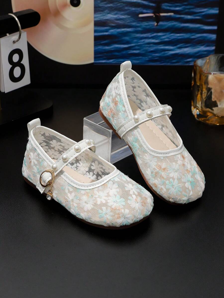 1 Paio di scarpe piatte in stile principessa con ricamo in perle e rete, adatte per compleanni, matrimoni, occasioni formali, feste, esibizioni sul palco e momenti memorabili. Applicabile per scarpe da ragazza, sandali da ragazza, scarpe da studente, scarpe per bambini, scarpe da damigella. - Beige - Visualizzare 1