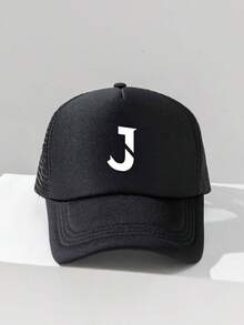 1件装时尚海绵帽 J 字母印花成人卡车司机帽棒球帽钓鱼帽趣味礼物帽男女通用春夏款 - 彩色 - 查看 1