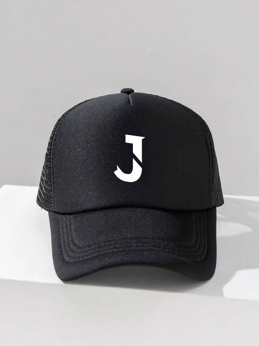 1件装时尚海绵帽 J 字母印花成人卡车司机帽棒球帽钓鱼帽趣味礼物帽男女通用春夏款 - 彩色 - 查看 1