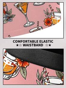 1件男士趣味平角内裤，趣味鸡尾酒和热带饮品印花，涤纶材质，休闲家居及沙滩穿着，是夏季派对和度假礼物的完美之选 - 粉色 - 查看 4