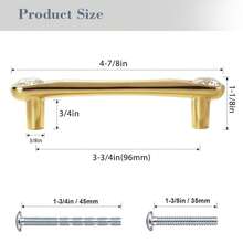 Pack Gold Crystal Drawer Pulls, 3-3/4\(96mm) Hole Center, 5 Inch Elegant Dresser Cabinet Pull, Zinc Alloy & Diamond Decorative Cupboard Handles For Closet Vanity Upgrade - Gold - 查看 5