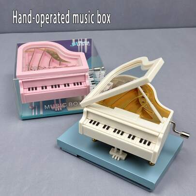 صندوق موسيقى بيانو يدوي الطحن - ديكور منزلي بسيط، ديكور مكتبي لصندوق الموسيقى، هدية عيد