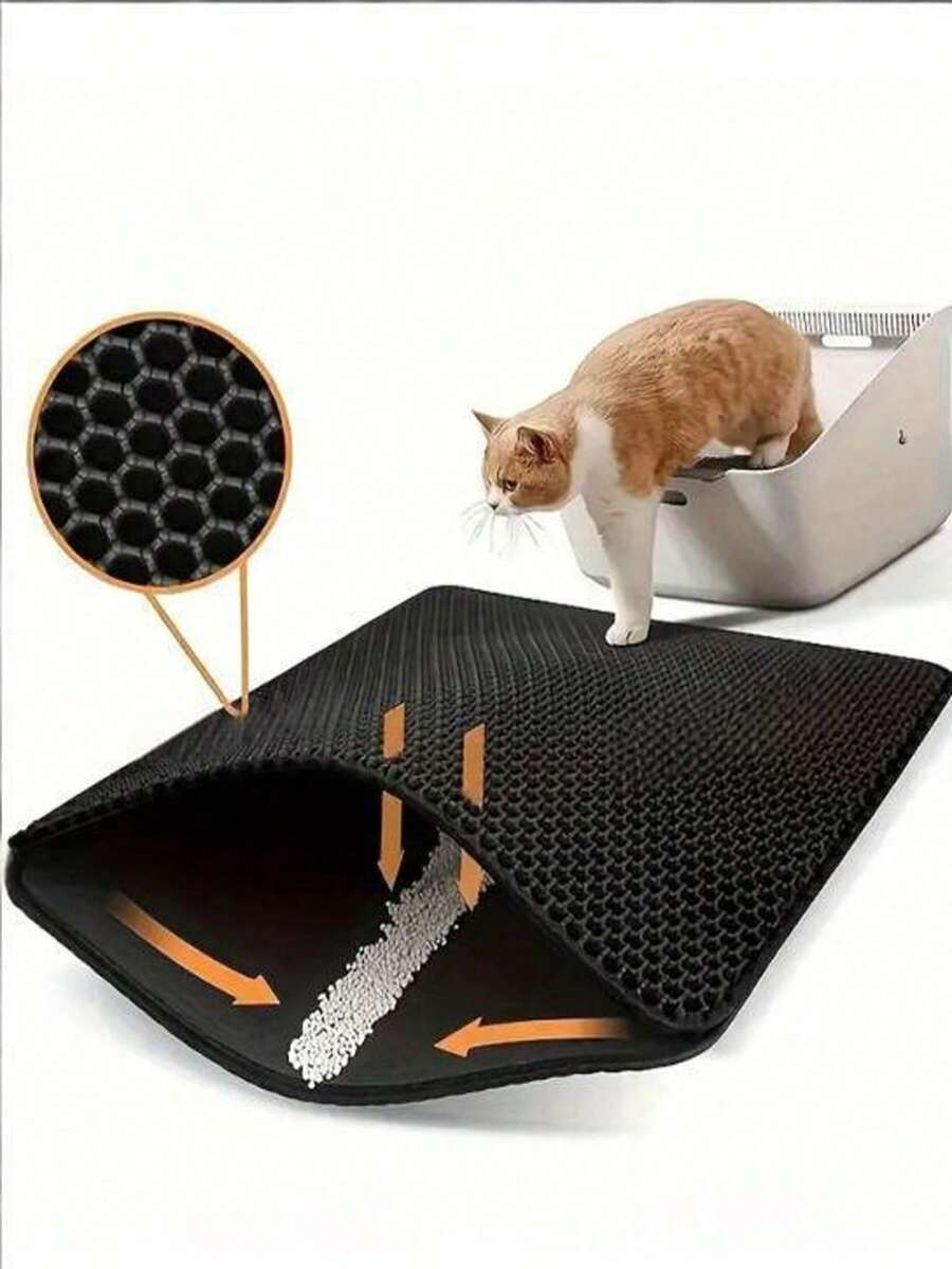 1pc Double-Layer Cat Litter Mat, Anti-Slip Pet Cleaning Mat To Collect Litter, Waterproof Cat/Dog Litter Box Mat