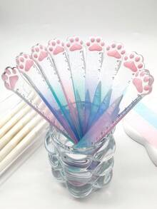 1pc Random Color/3PCS Mixed Color, Cute Cat Paw Ruler, 15cm Gradient Color Ruler, Student Stationery - Color - View 1