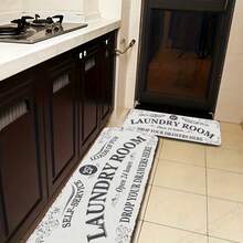 1pc Waterproof Non-Slip Laundry Room Rug - Machine Washable Farmhouse Carpet For Kitchen, Bath, And Washroom - White Letter Strip - View 6
