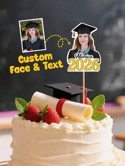 1pc Custom Face Cake Topper, Custom Graduation Theme Cake Topper, Custom Cake Topper, Personalized Face Cake Topper, Personalized Cake Topper, Graduation Gift, Lovely Gift, Ideal Gift For Birthdays, Celebration, Graduation Or Party, Best Gift For Girlfriend, Boyfriend, Besties, Classmates, Gift For Him/Her
