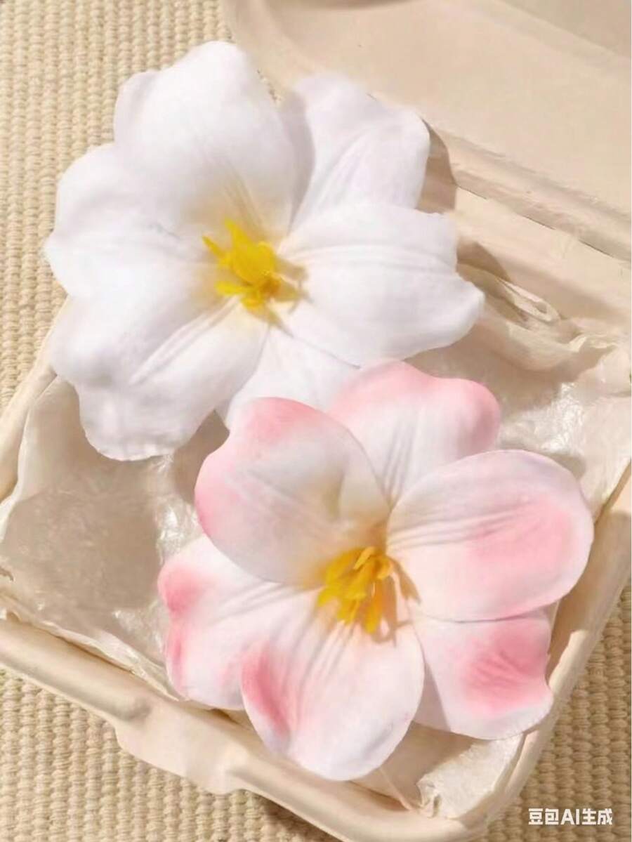 2pcs/Set Spring & Summer Bohemian Style Beige & Pink Faux Tulip Elegant Sweet Beach Holiday Headband Hair Clips - Multicolor - View 1