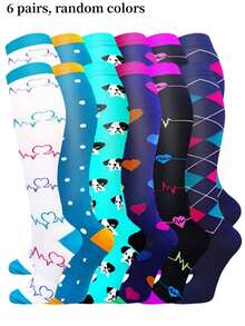 1/3/6 Pairs Unisex Compression Knee-High Socks, Breathable Design Suitable For Running, Cycling, Hiking, Football And Travel - Multicolor - View 8