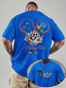 Disney Official Licensed 2026 Disney Trip Mickey Ears Castle Graphic T Shirts 100 Percent Cotton Disney Shirt 220g Cotton Crew Neck Unisex Tee - 藍色 - 查看 1