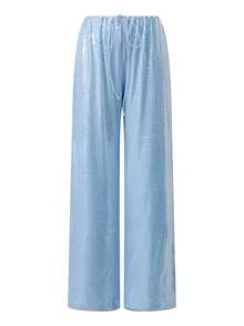 Women's Sparkle Sequin Pants Lightweight Elastic Waist Wide Leg Loose Pants Trousers - Azul - Ver 2