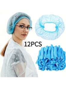 12pcs/30pcs/50pcs/100pcs Disposable Non-Woven Dust Cap, Chef Hat, Kitchen Hair Net, Bouffant Cap, Hairnet, Bouffant Cap, Bath Cap, Makeup Beauty Cap, Chef Apron & Hat, Unisex, Blue Disposable Non-Woven Dust Cap, Kitchen Chef Hat, Dust-Proof, Oil-Proof, Suitable For Cooking, Breathable Non-Woven Hairnet - C - View 17