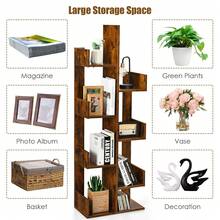 COSTWAY Tree-Shaped Bookshelf With 8 Storage Shelves, Brown - A - View 3