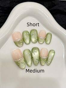 10 móng tay giả thủ công hình oval, móng acrylic dán ngắn vừa, móng màu xanh lá cây tối giản, móng kiểu mắt mèo nổi bật, móng vẽ hoa đơn giản, móng mùa xuân thanh lịch cá tính, móng dán mùa hè, móng dự tiệc, móng dùng hàng ngày và hẹn hò, phù hợp cho kỳ nghỉ biển nhiệt đới, nghệ thuật làm móng giả tự làm, thích hợp làm quà tặng cho phụ nữ và bé gái, dụng cụ làm móng, móng dán thủ công. - màu xanh lá - Xem 11