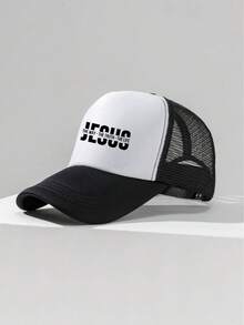 1件装时尚海绵帽，印有耶稣字母，成人卡车司机帽、棒球帽、钓鱼帽，趣味礼物帽，男女皆宜，春夏款 - 彩色 - 查看 2